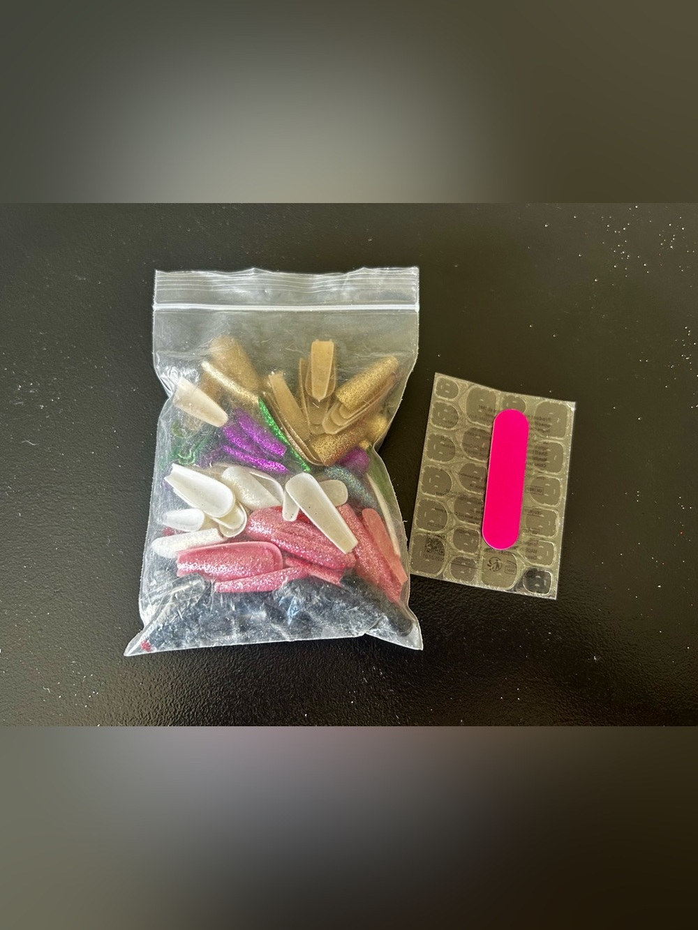 Assorted Pack of Glitter Nails - 141pc Includes File & Double-Sided Nail Tabs
